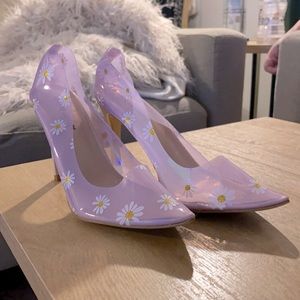 unique vintage clear lilac & daisy print twiggy pumps
